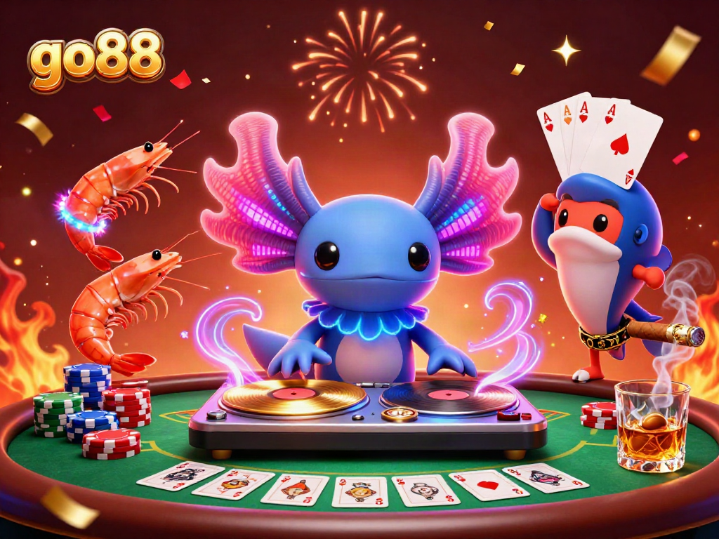Experience the vibrant excitement at go88 with a neon underwater casino party illustration.