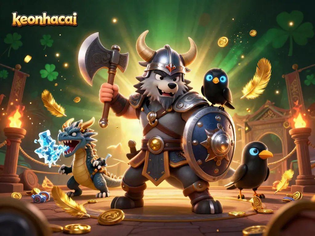 Engage in thrilling action with keonhacai as Viking warriors and dragons come alive in a dynamic gaming atmosphere.