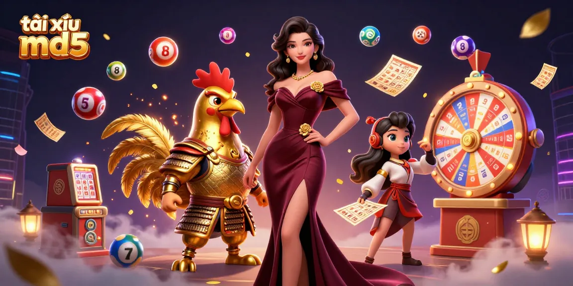 Experience thrilling moments at tài xỉu md5 with a vibrant 3D casino scene filled with vibrant game elements.
