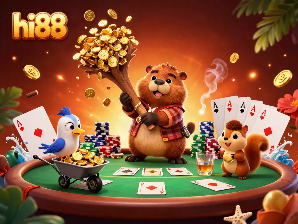 Collect golden coins while playing at hi88 casino with cartoon characters in a vibrant game scene