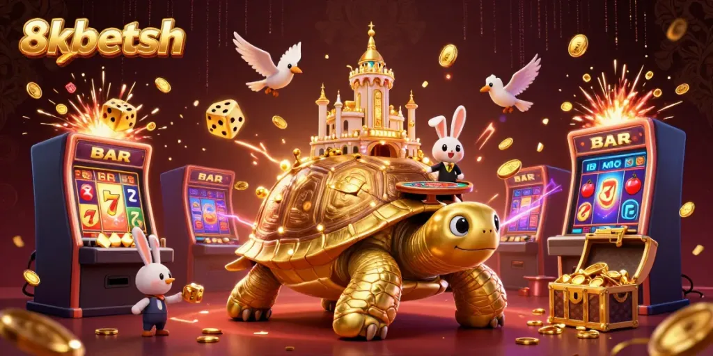 Experience thrilling gameplay with 8xbetsh in a vibrant casino scene featuring a golden tortoise.