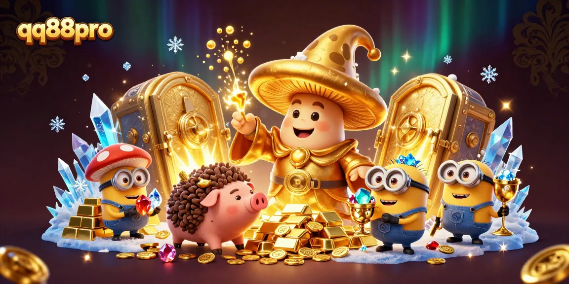 Experience treasure hunting with qq88pro in this dazzling casino-themed 3D illustration full of riches.