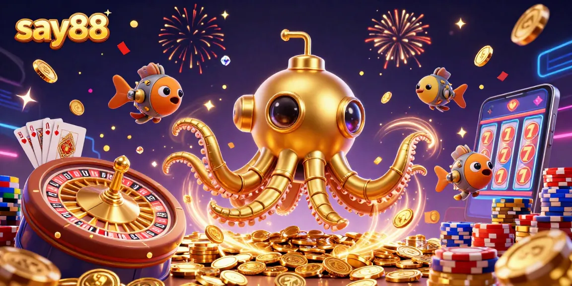 Experience excitement with say88's golden kraken submarine amidst dynamic casino elements.