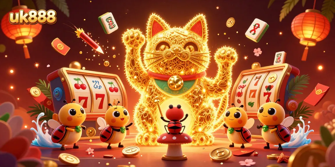 Experience vibrant gaming with uk888's colorful lucky cat and dynamic slot elements.