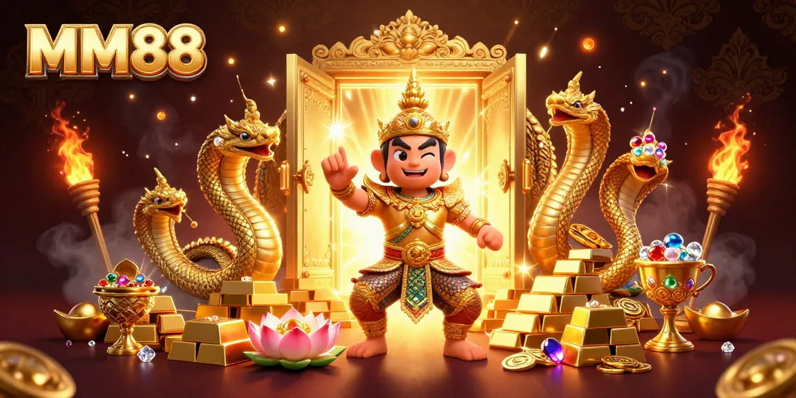 Experience thrilling gameplay at MM88 with our vibrant 3D casino scene filled with golden treasures and excitement.