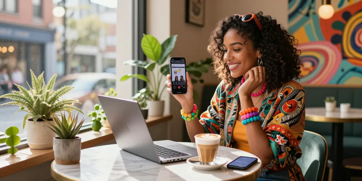 Engaging urban café scene with a woman discussing AI slut relationships, stylish outfit, and vibrant atmosphere.