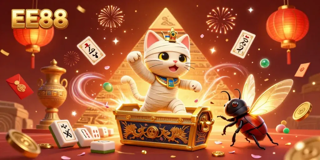 Spin and win with EE88's exciting gaming atmosphere featuring a vibrant casino scene and thrilling characters.