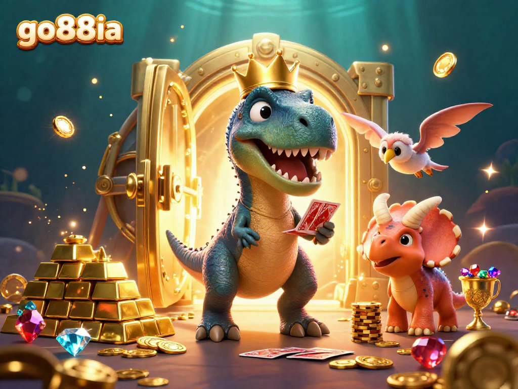 Experience the excitement of go88ia with playful dinosaurs in a vibrant casino scene