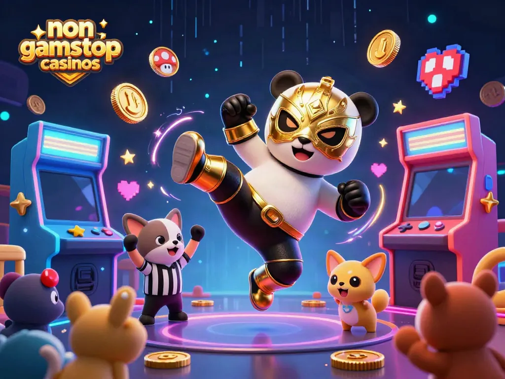 Experience the excitement of non gamstop casinos with animated characters at a vibrant 3D gaming scene.