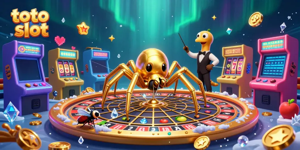 Engage with the exciting world of toto slot featuring a golden spider at a roulette web.
