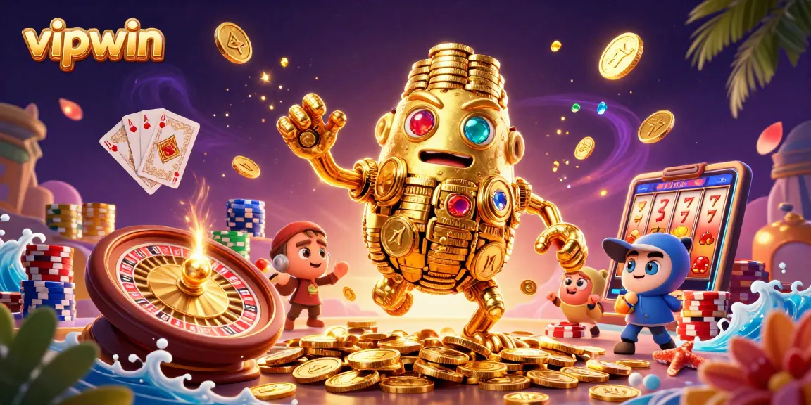 Win big with vipwin gaming; a captivating 3D illustration of exciting casino elements