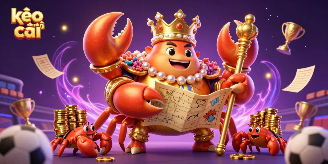 Track kèo nhà cái sports betting trends with dynamic elements like balls and trophies featured in this vibrant scene.