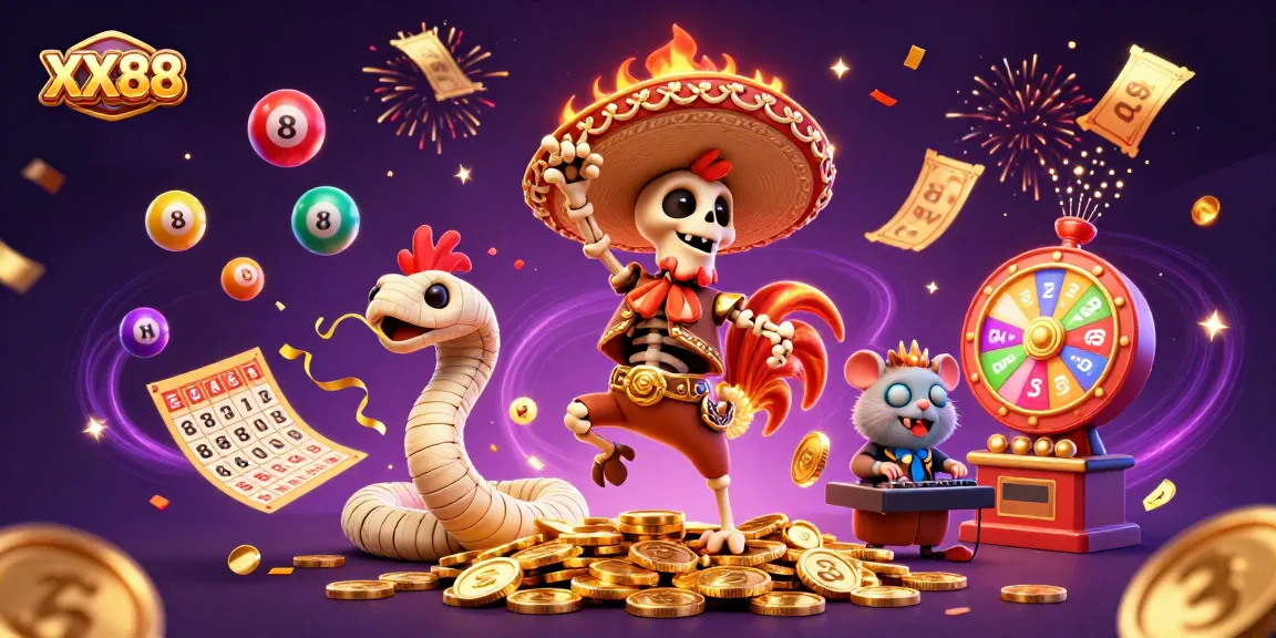Join the fun at XX88 with a vibrant scene of characters winning big at the casino!
