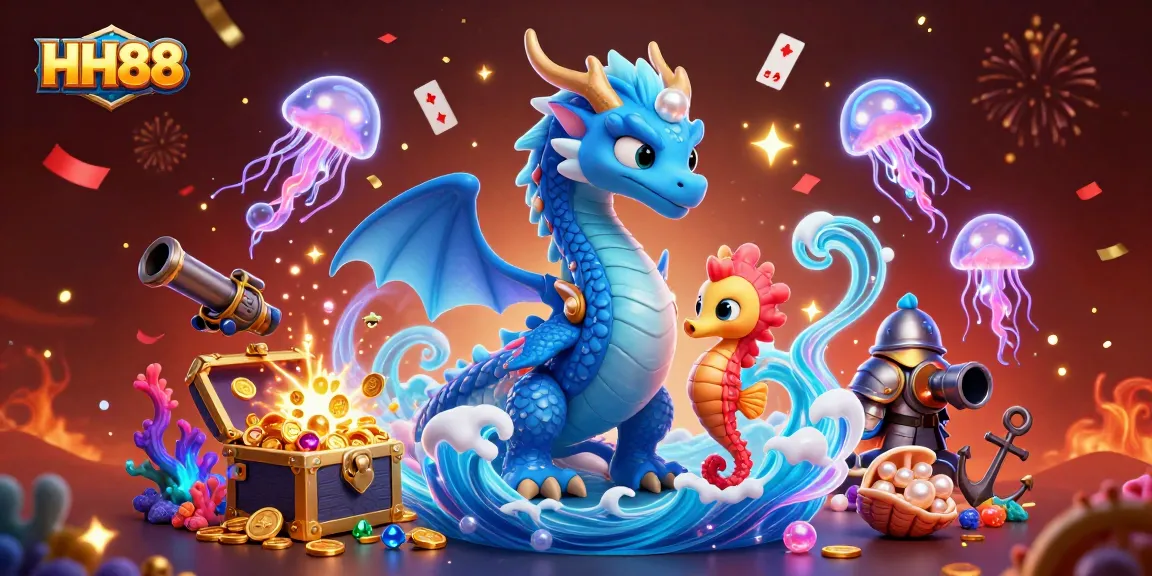 Experience winning moments at HH88 with vibrant casino action featuring a water dragon and treasure