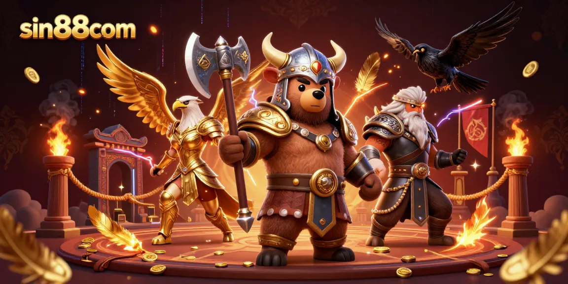 Engage with sin88com through a vibrant 3D illustration featuring exciting casino elements and characters.