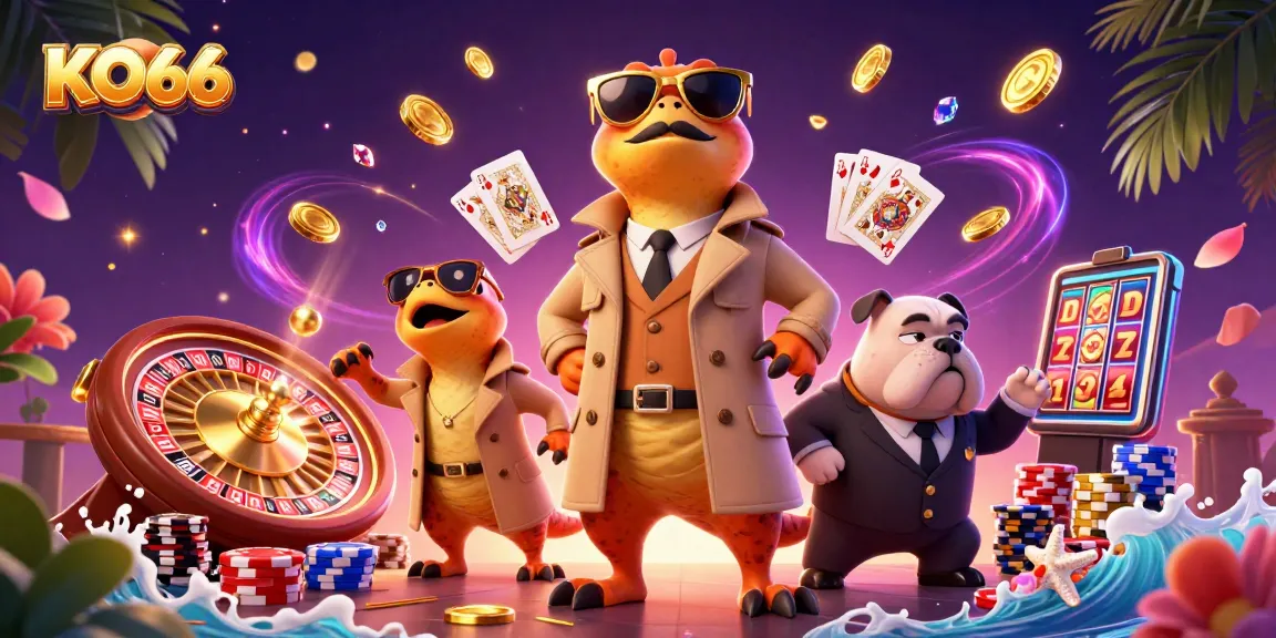 In KO66, raptors creatively disguise themselves to enter a casino, surrounded by vibrant gaming elements.