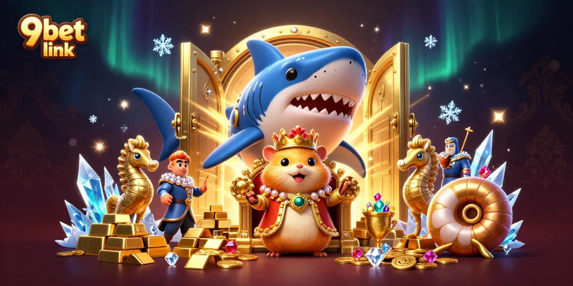 Win big with the 9bet link as a golden hamster king reigns in an underwater casino setting.