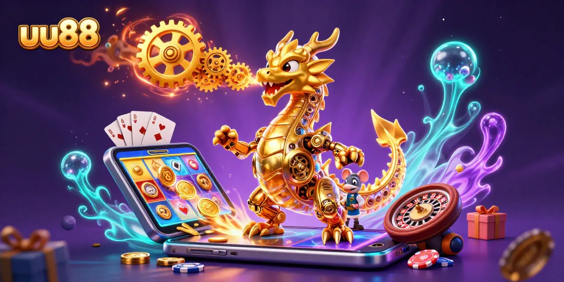 Experience the excitement of uu88 with vibrant gameplay elements and a unique golden dragon character.