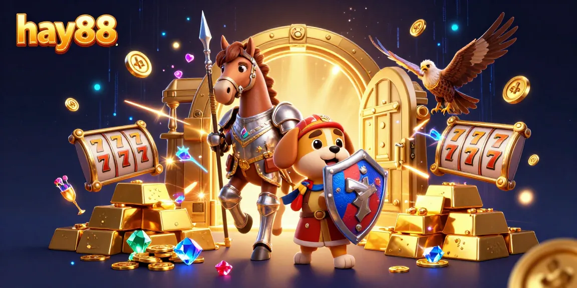 Engage in thrilling casino adventures with hay88, exploring slots and treasures in a vibrant 3D scene.