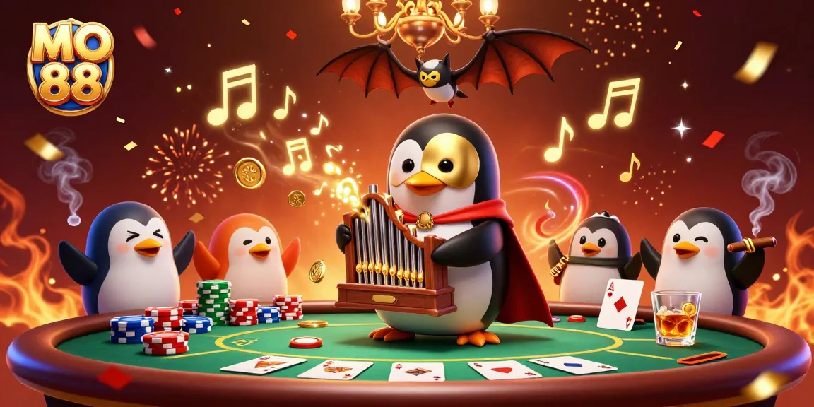 Win big with MO 88 in this vibrant, engaging casino illustration showcasing a lively poker scene.
