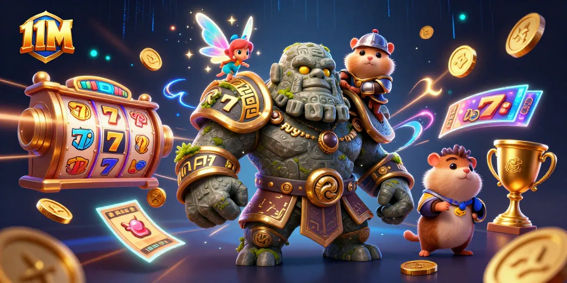Spin the reels for winning excitement with 11M, showcasing vibrant slot game elements.