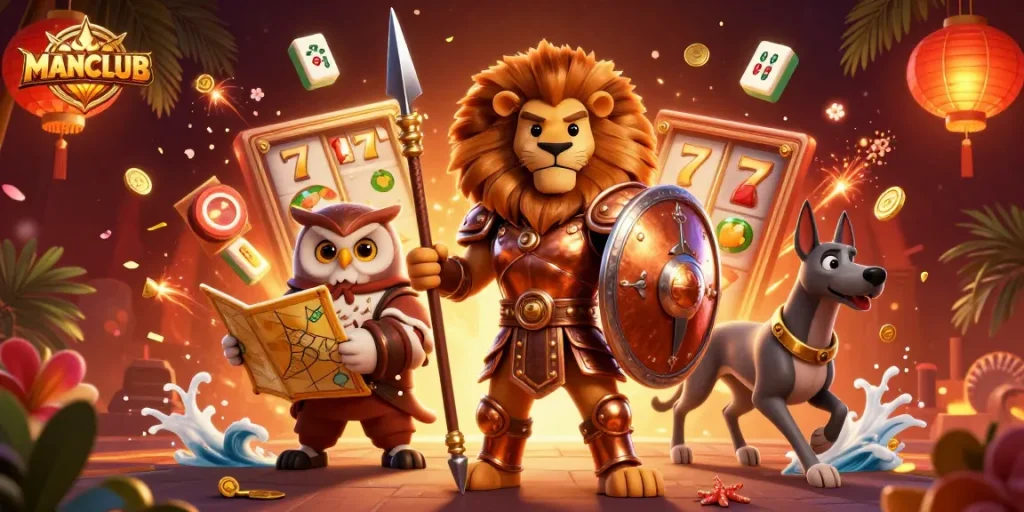 Experience thrilling gameplay at MANCLUB with dynamic slot reels and vibrant casino symbols