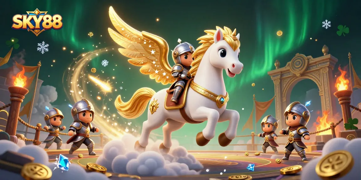 Experience thrilling gaming at SKY88 with vibrant casino elements and enchanting characters.