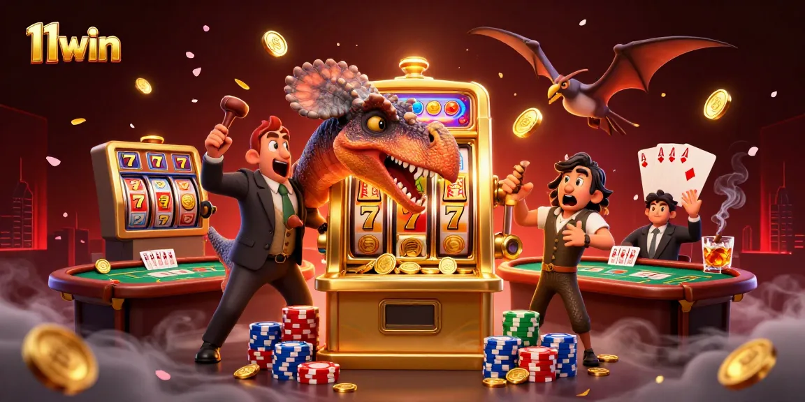 Experience the thrilling jackpot moments at 11win with an intense gaming scene featuring dynamic creatures and rich casino elements.