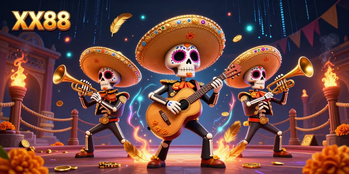 Engage with exciting games at XX88, featuring a vibrant mariachi band illustration celebrating online gambling.