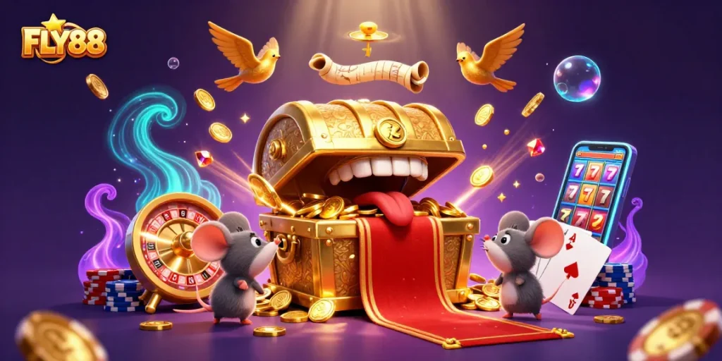 FLY88 attracts players with vibrant treasures and a captivating 3D casino scene filled with excitement.
