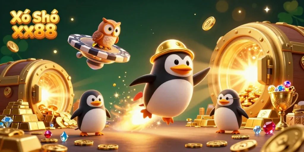 Experience excitement with Xổ Số xx88 through a vibrant 3D illustration showcasing casino adventure.