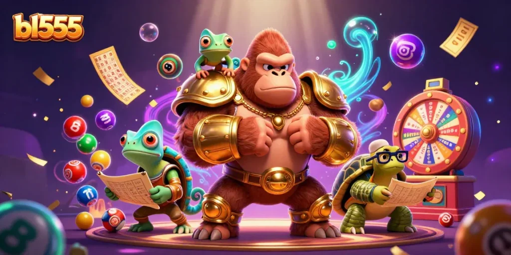 Experience fortune and excitement in bl555's vibrant casino scene with engaging characters and lottery elements.