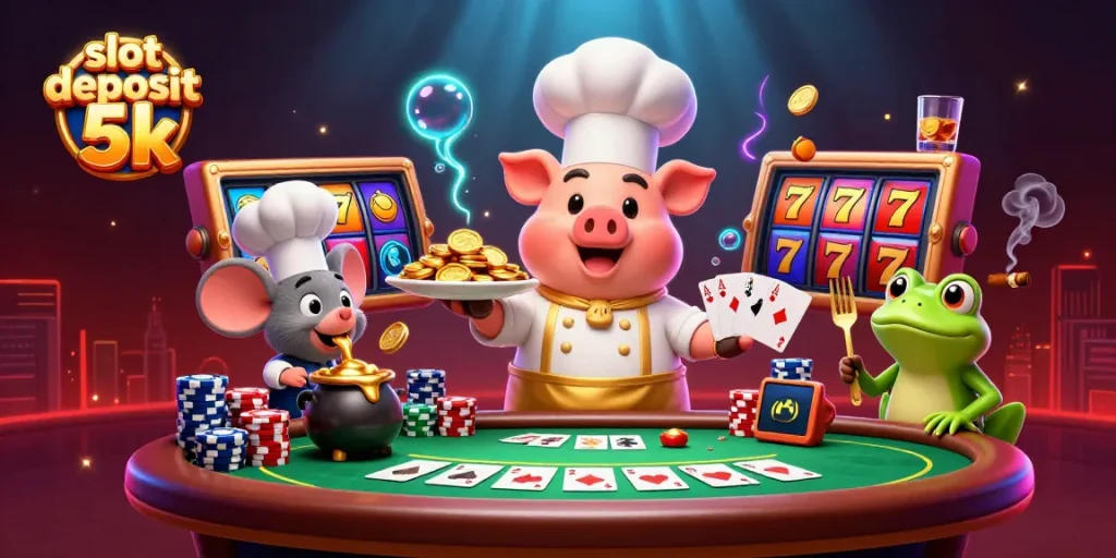 Experience thrilling gameplay with slot deposit 5k featuring vibrant gold coins and lively characters in an engaging casino scene.